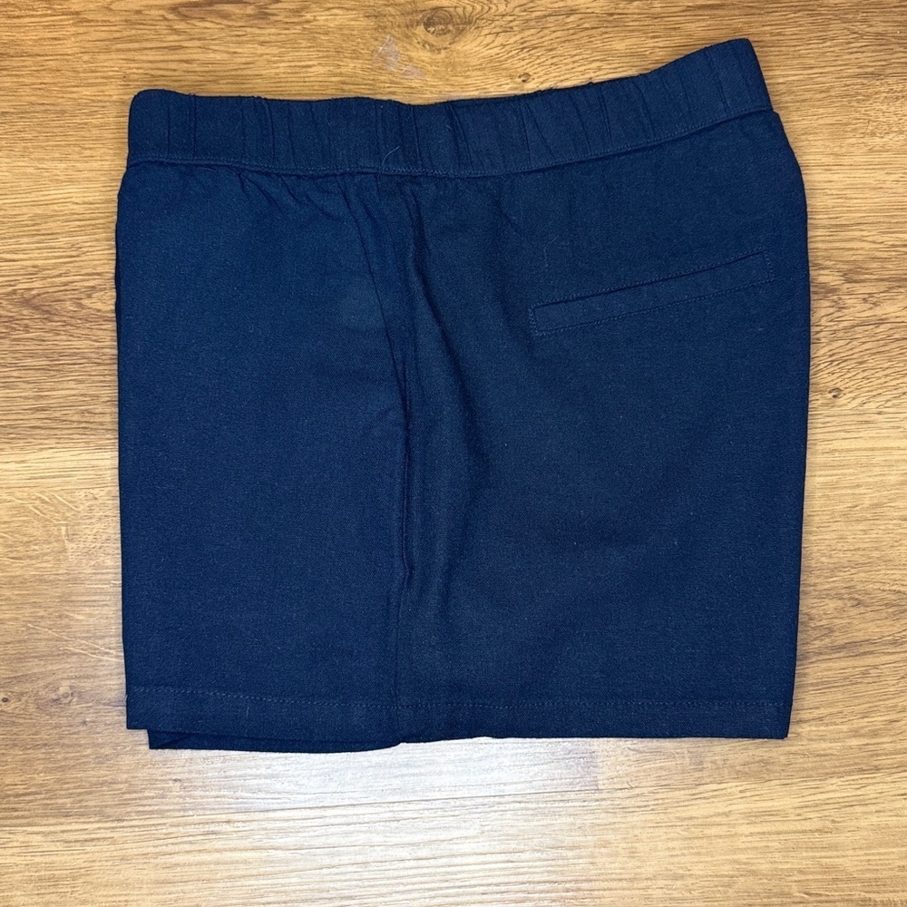 Vero Moda Helen Milo Short Shorts Linen Blend Navy Blue Pockets Sz L 3” Inseam